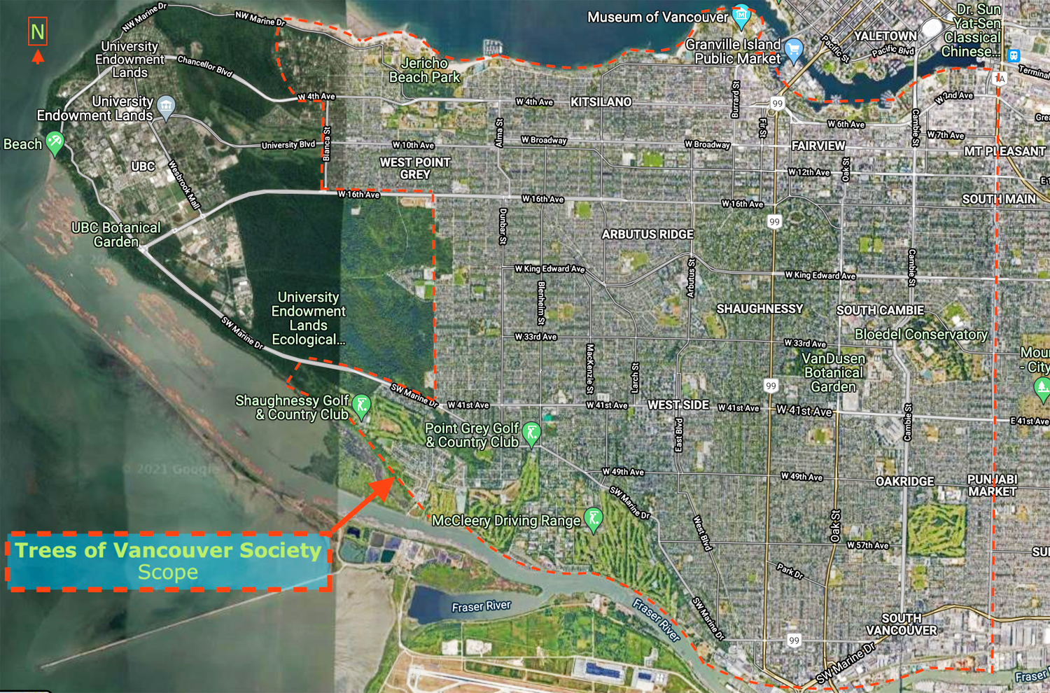 map of endangered trees, Vancouver